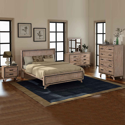 Seashore 5 Pcs Bedroom Suite in Solid Acacia Timber in Silver Brush Colour